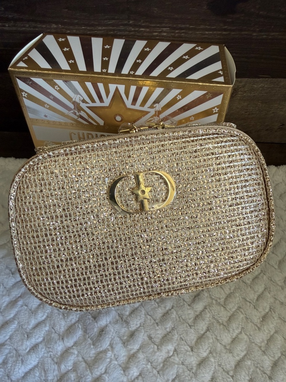 Dior Metallic Gold Woven Clutch/Cosmetic pouch with CD Logo
